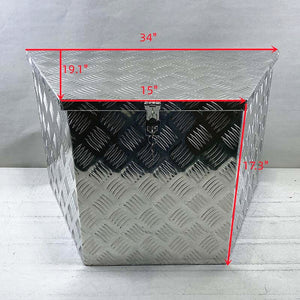 34"x17.3"x19" Inch Aluminum Diamond Plate Tongue Box Tool Chest, Waterproof Under Truck Storage for Pick Up Truck Bed, RV Trailer, Tread ,ATV with Lock and Keys