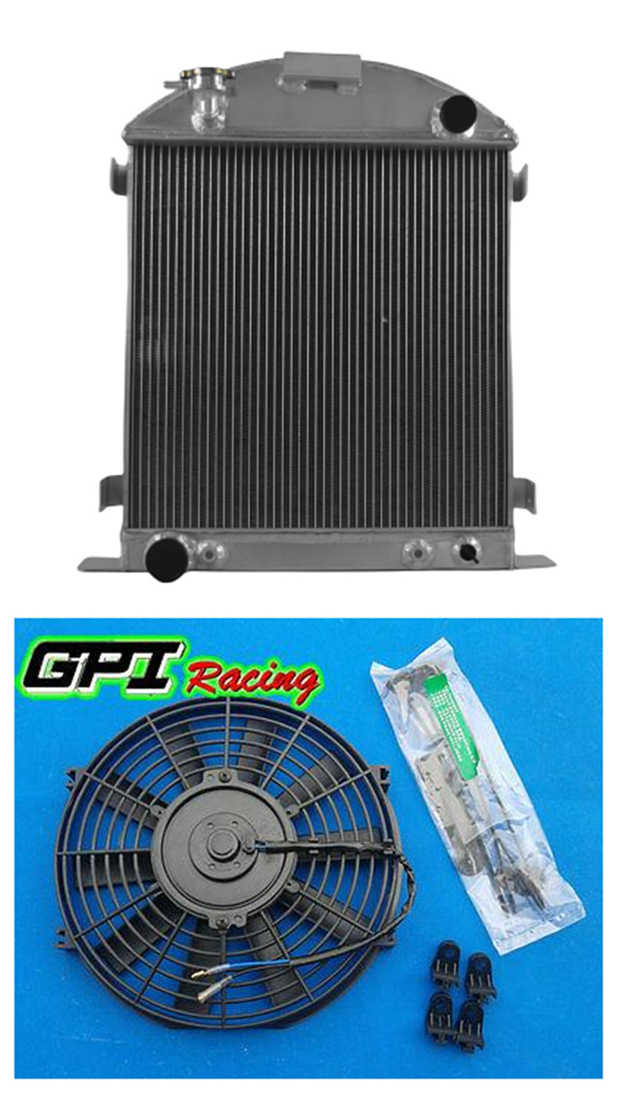 GPI Aluminum Radiator & FAN For 1928 1929 Ford Model A Ford CHEVY GM V8 ENGINE