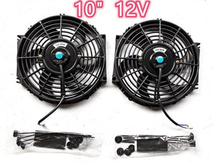 GPI 2 X 10" inch 12V PULL/PUSH SLIM RADIATOR ELECTRIC COOLING THERMO FAN+MOUNTING KITS