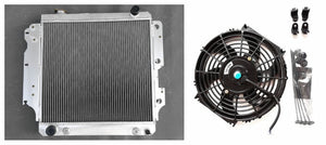 GPI  3row Aluminum radiator+fan for 1987-2006 Jeep Wrangler YJ TJ 2.4L/2.5L L4, 4.0L/4.2L L6 1987 1988 1989 1990 91 92 93 94 95 96 97 98 99 2000 01 02 03 04 05 06