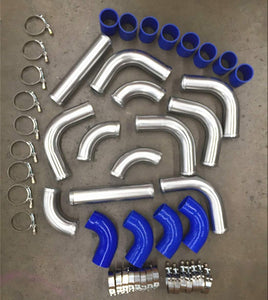 3" 76mm Universal Aluminum Intercooler Turbo Pipe piping Kit+ Blue Hose+ Clamps