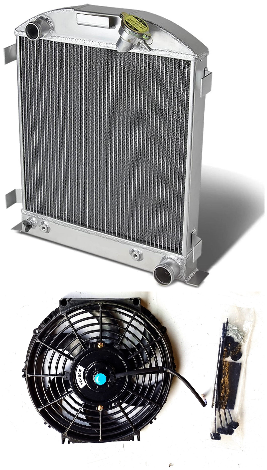 GPI 3 ROW All Aluminum Radiator + Fan For FORD CHOPPED CHEVY ENGINE 1932