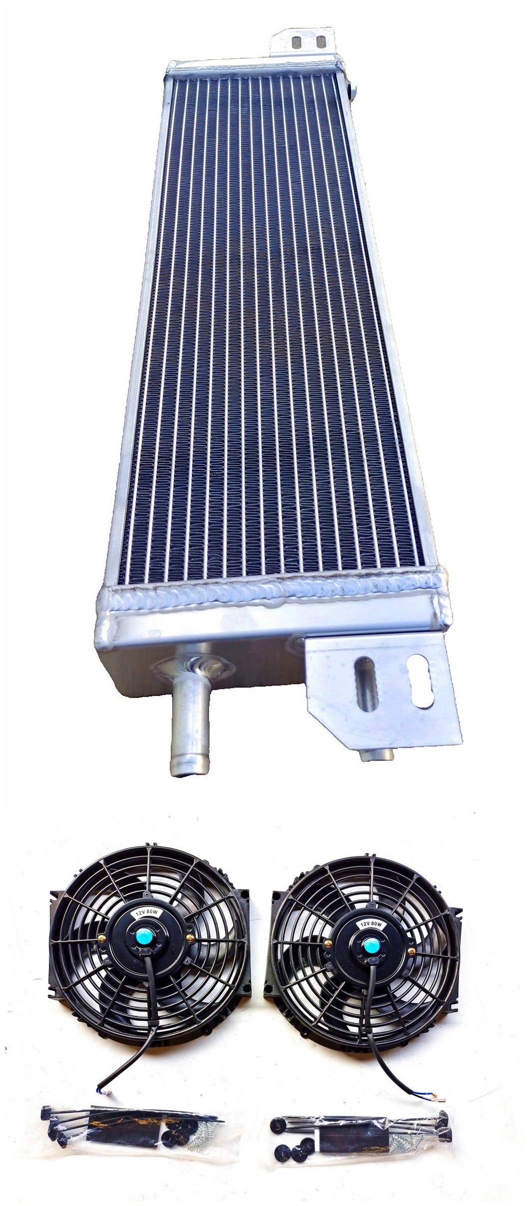 GPI Air to water aluminum intercooler liquid heat exchanger new & fans Overall Size: 23.5x6.75x2.75(end-tank) inch